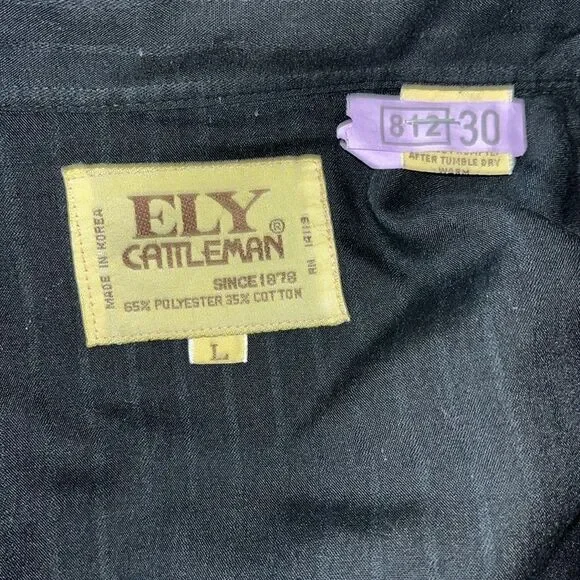 Black Vintage Ely Cattleman Snap Pearl Western Cowboy Rockabilly LS Shirt L mens - Picture 5 of 6